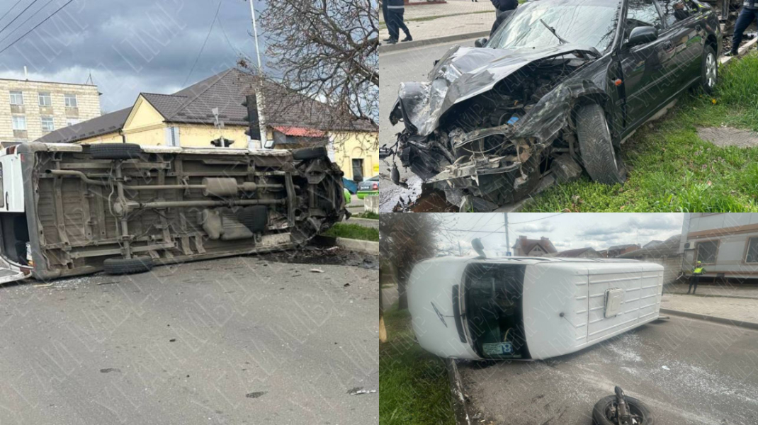 Microbuz RĂSTURNAT cu pasageri după ce șoferul a trecut pe culoarea…