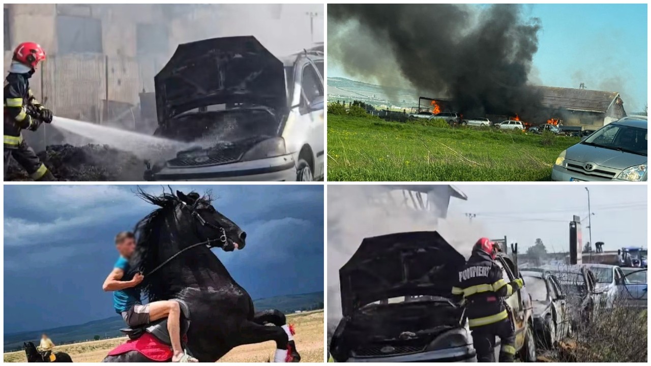 INCENDIU VIOLENT la un parc auto și un grajd: iată CE AU GĂSIT…
