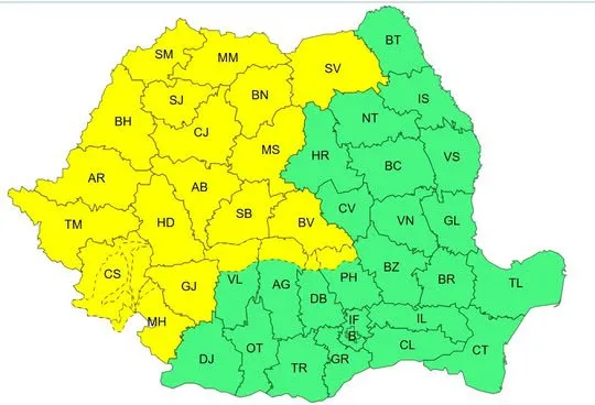 Cod galben de ploi și vijelii în mai multe județe. ANM anunță vreme severă și instabilitate atmosferică accentuată