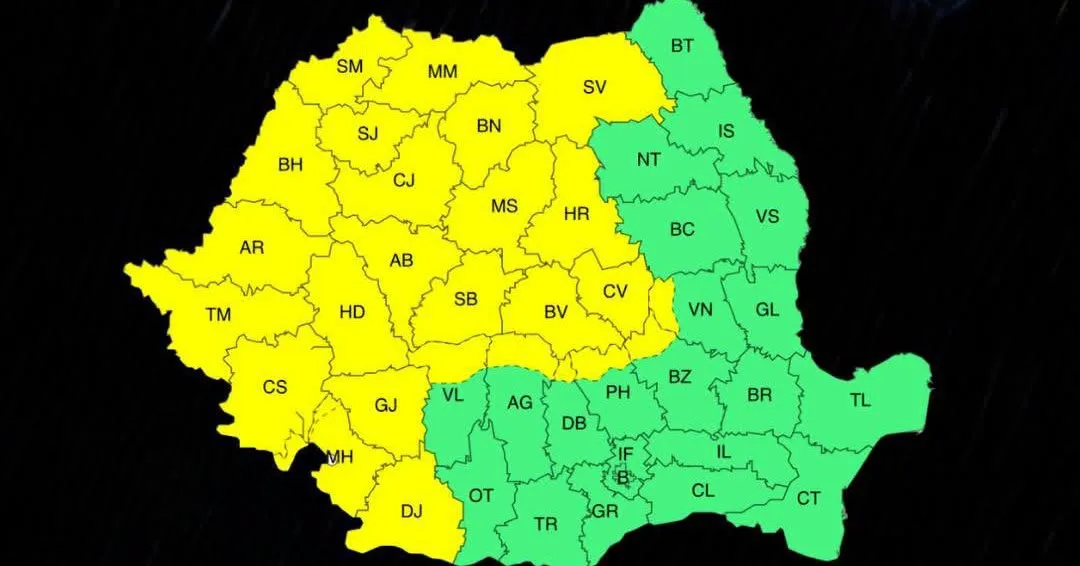 Cod galben de ploi torențiale și vijelii înjumătatea țării. Meteorologii au emis noi avertizări meteo