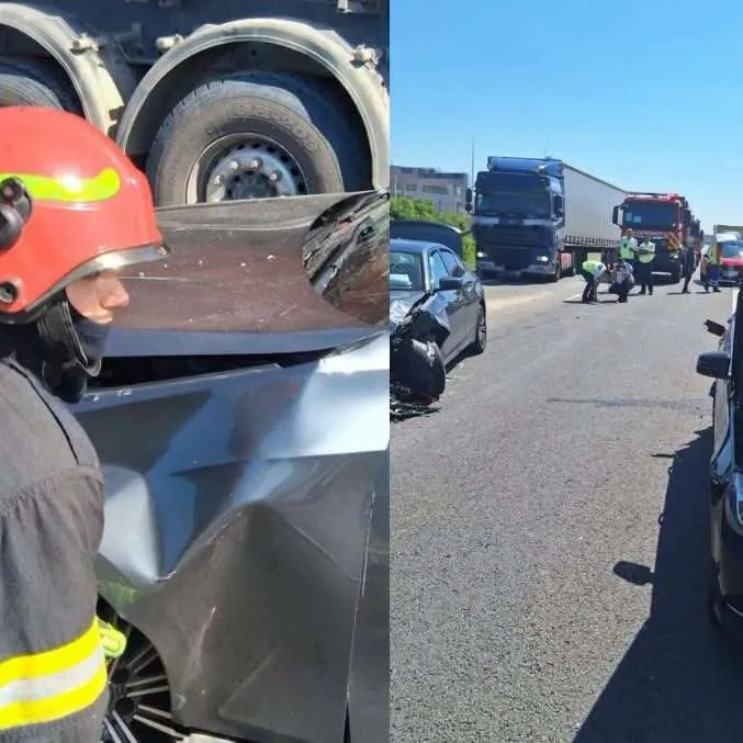Accident grav pe autostrada A1. Două persoane au fost rănite după impactul dintre două autoturisme și un autocamion