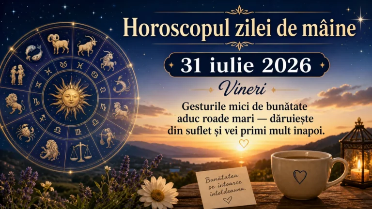 Horoscopul zilei de mâine, 31 iulie 2026. Vineri, gesturile mici de bunătate aduc roade mari — dăruiește din suflet și vei primi mult înapoi