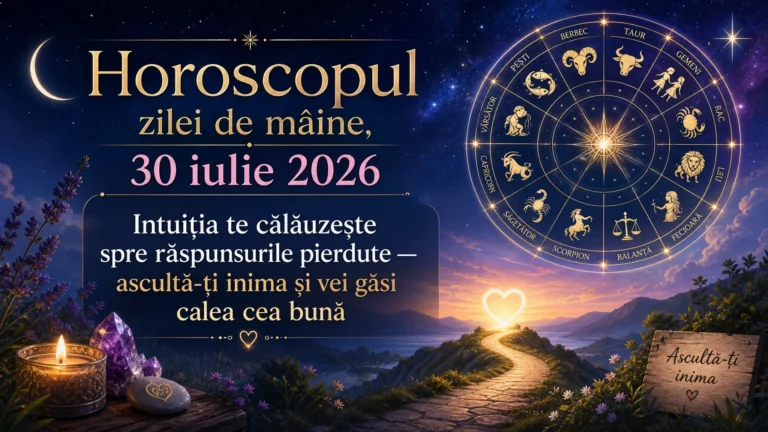 Horoscopul zilei de mâine, 30 iulie 2026. Intuiția te călăuzește spre răspunsurile pierdute — ascultă-ți inima și vei găsi calea cea bună