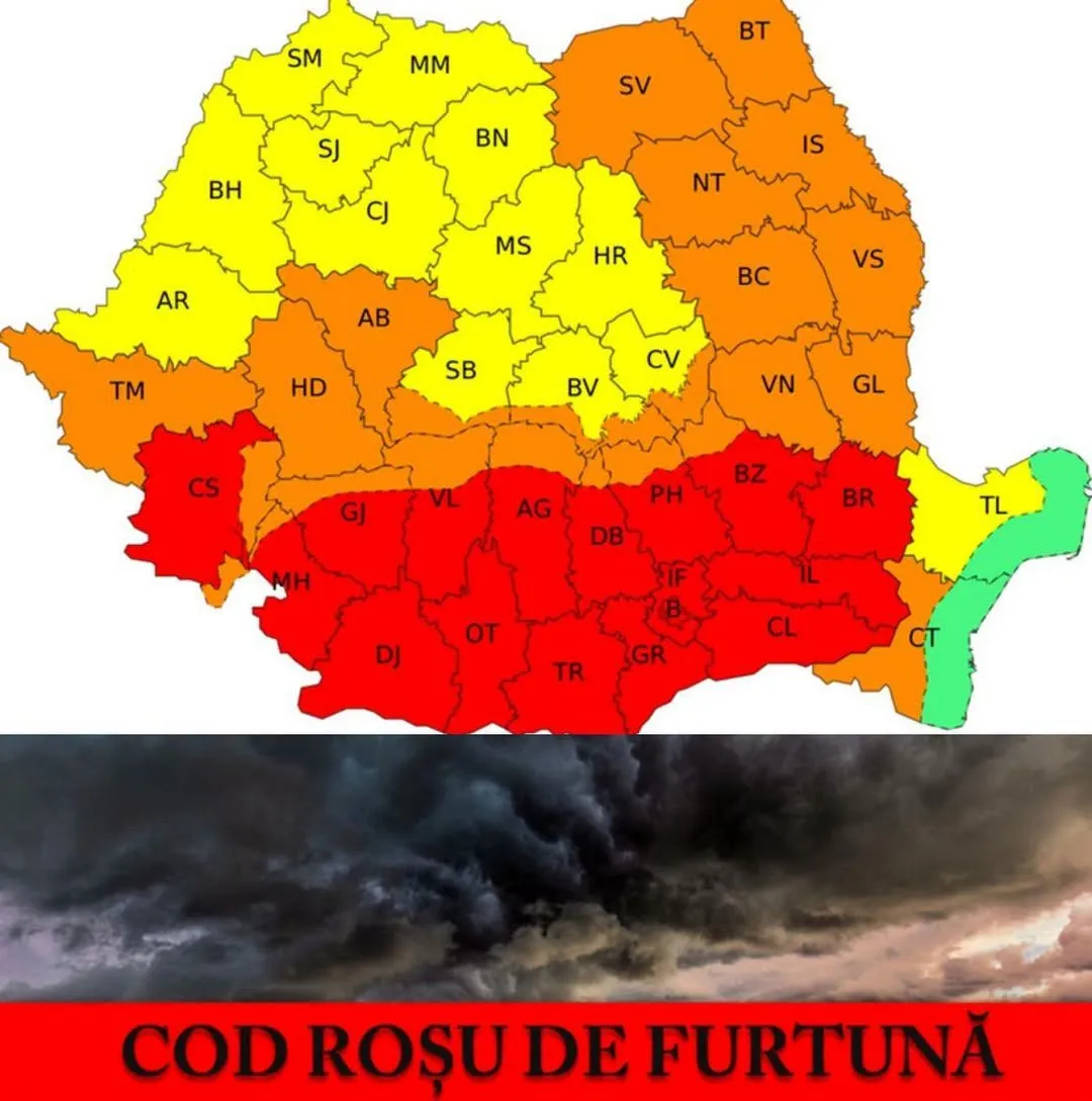 Vreme extremă în România. Cod roșu de ploi torențiale și val persistent de caniculă în mai multe județe