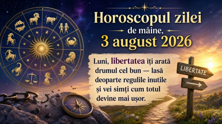 Horoscopul zilei de mâine, 3 august 2026. Luni, libertatea îți arată drumul cel bun — lasă deoparte regulile inutile și vei simți cum totul devine mai ușor