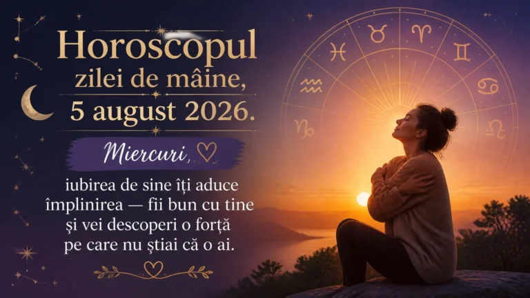 Horoscopul zilei de mâine, 5 august 2026. Miercuri, iubirea de sine îți aduce împlinirea — fii bun cu tine și vei descoperi o forță pe care nu știai că o ai