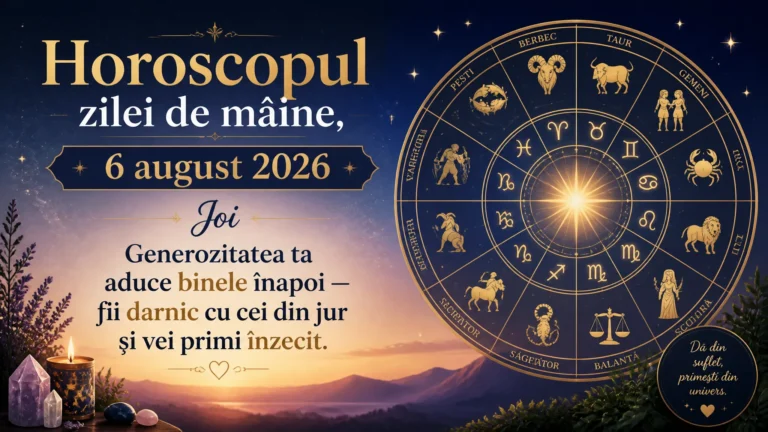 Horoscopul zilei de mâine, 6 august 2026. Joi, generozitatea ta aduce binele înapoi — fii darnic cu cei din jur și vei primi înzecit
