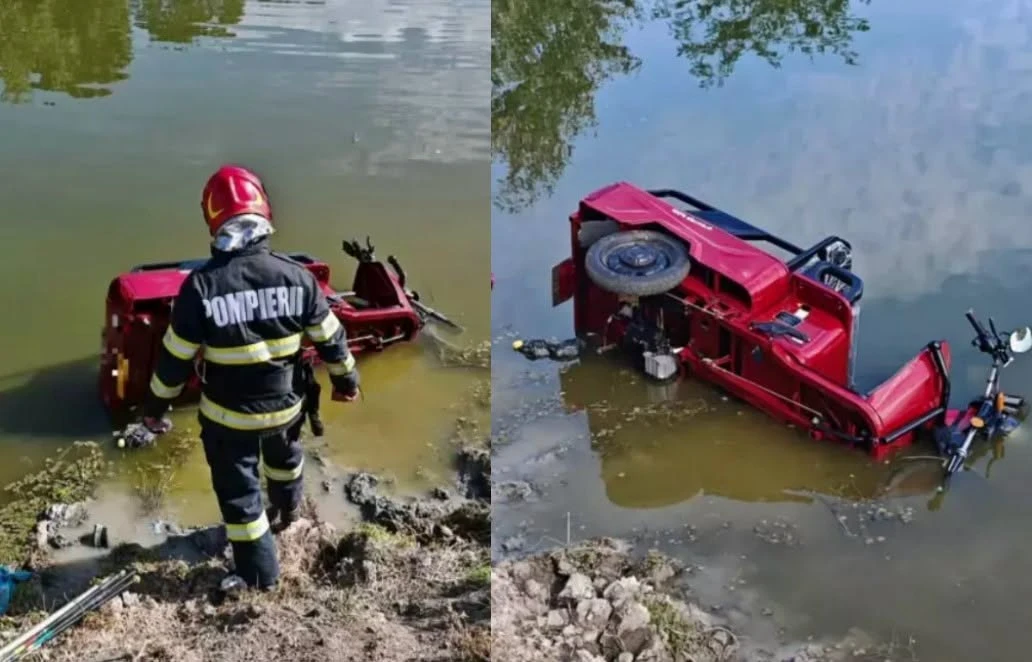 Doi pensionari ajunși la spital după ce tricicleta electrică s-a răsturnat într-un canal de irigații din Giurgiu